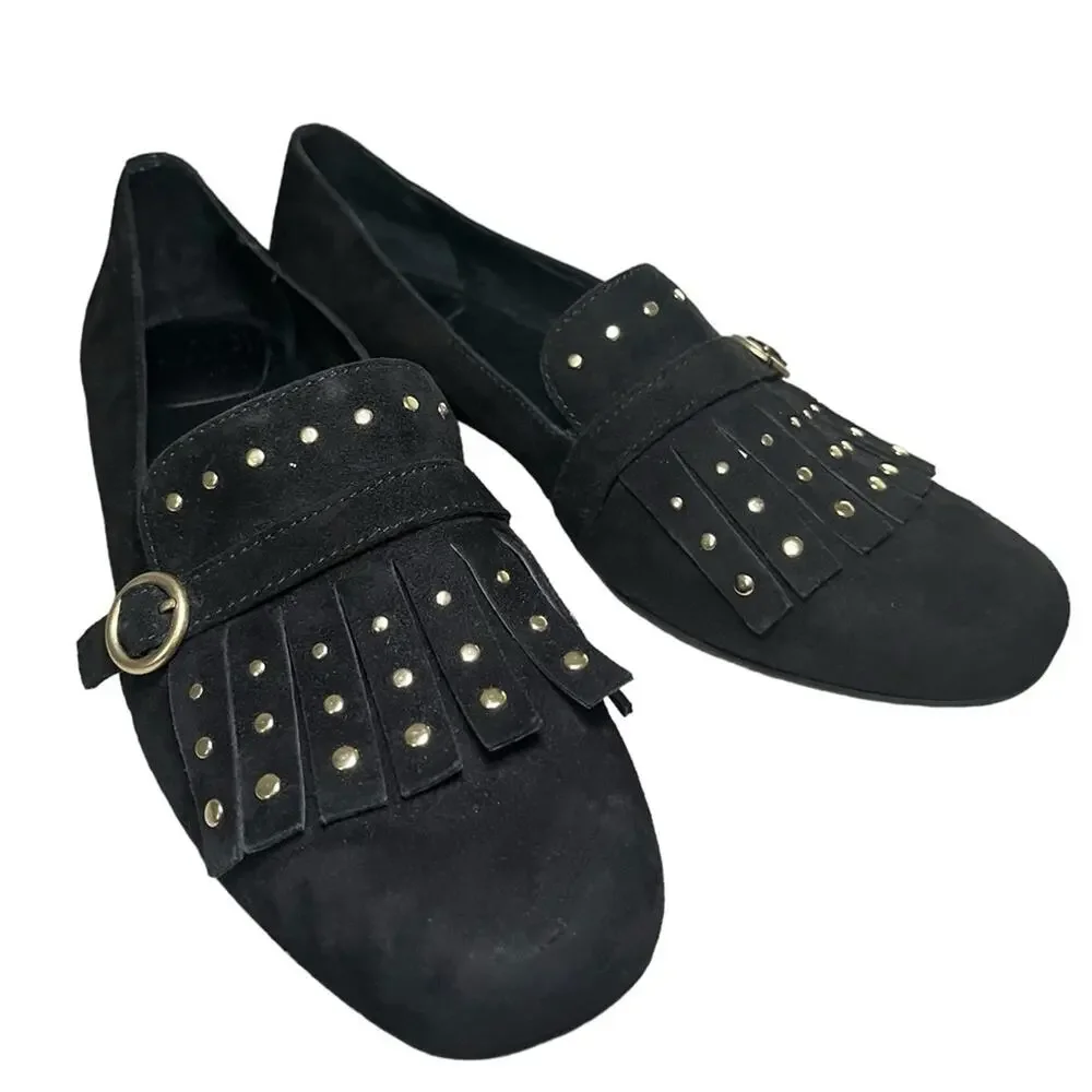 ONO NAKINA KILTIE SUEDE LEATHER STUDDED LOAFERS  BLK 7.5 M - Picture 2 of 8